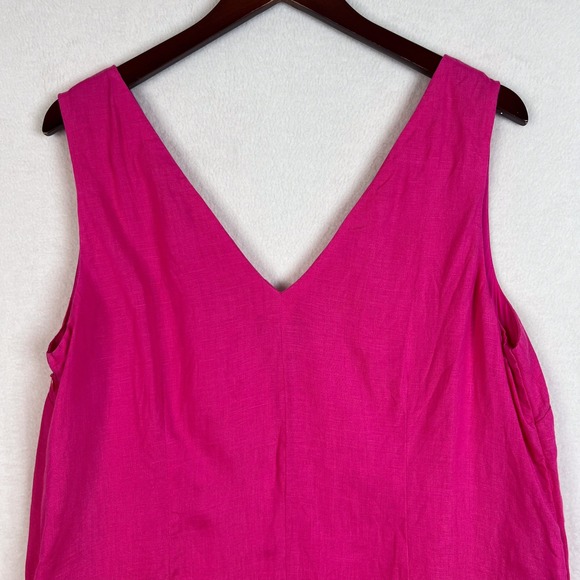 J. Crew Size Large Pink Maxine Sleeveless V Neck Linen Shift Mini Dress Pockets - Picture 7 of 12